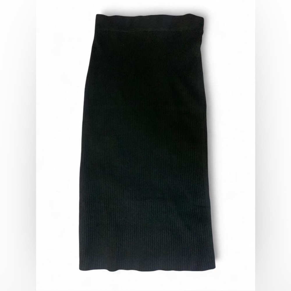 Tea N Rose Black Ribbed Knit Midi Pencil Skirt Size L